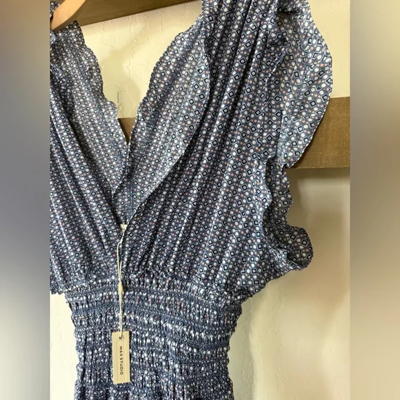 Max Studio|Blue Polka Dot Women's Wide leg jumpsuit w smocking•••NWT,Boho style - Picture 10 of 15